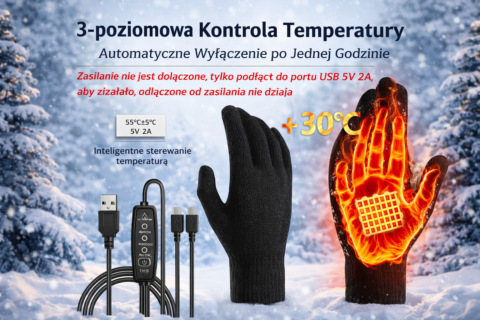 Rękawiczki Grzewcze USB – Podgrzewacz do Rąk 36V, Plug & Play